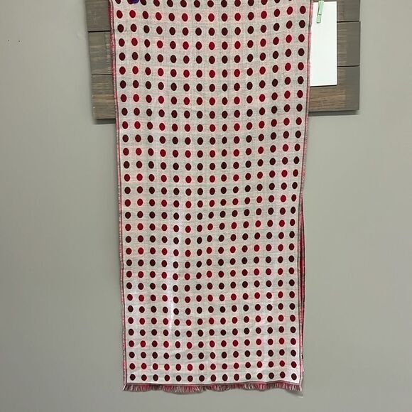 Talbots Women’s Red Cream Polka Dot Wool Blend Fashion Scarf Fringe 75”, 17.5” - Picture 10 of 16